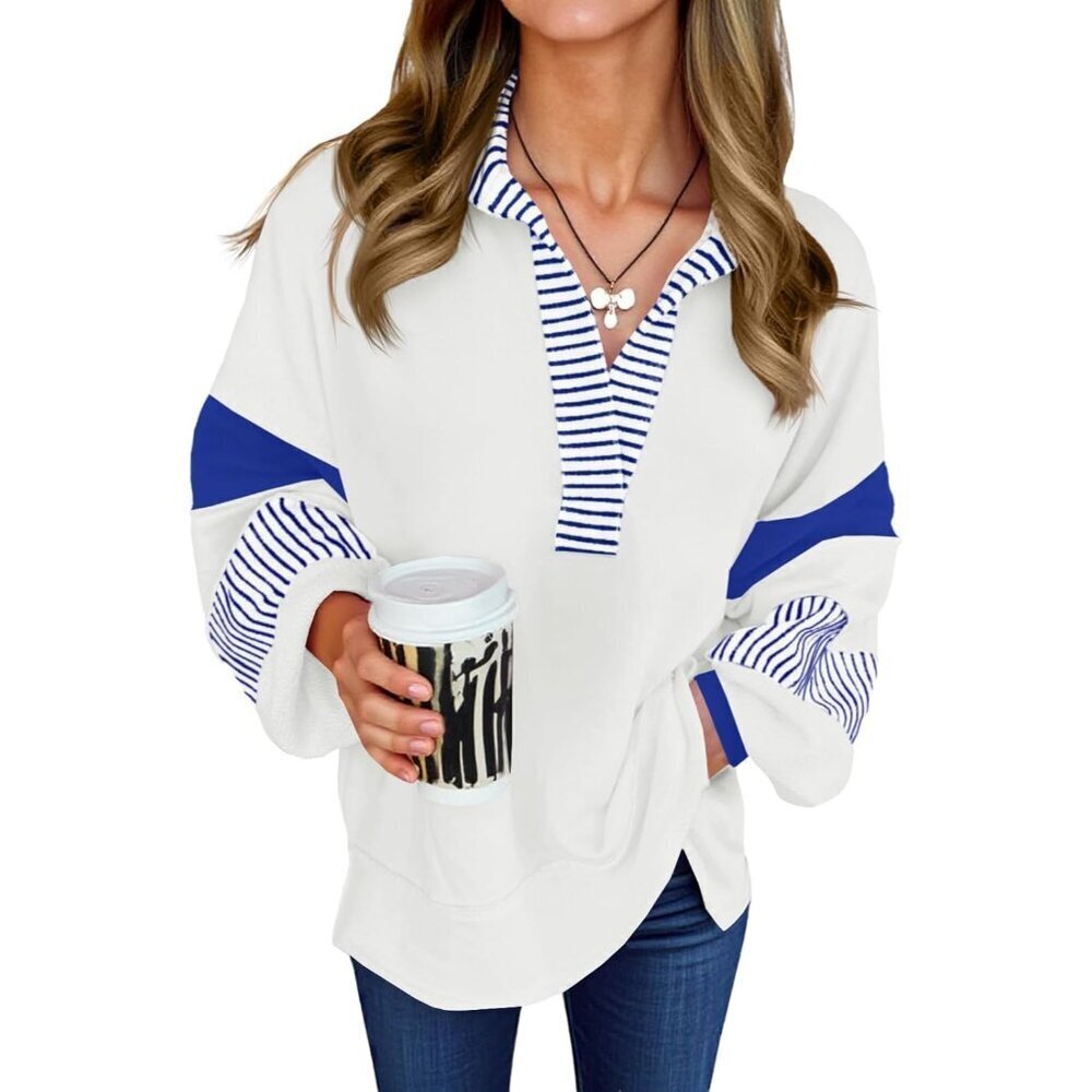 Women's Oversized Color Block Sweatshirt Cotton Polyester V Neck Casual